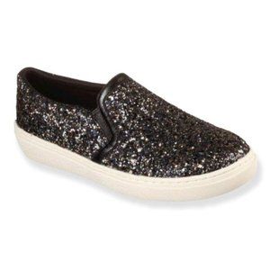 Sketchers Black Glitter Sparkle Flat Slides Trainers